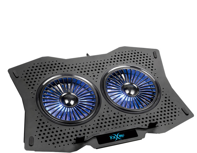 FOXXRAY 狐鐳 FXR-LTC-02 冰流雪狐電競筆電散熱墊 雙11cm強力風扇 金屬托板 藍色冷光 7段式高度調整腳架, 黑色, 1個