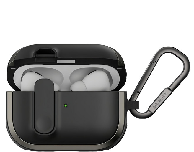 MAGEASY Odyssey 抗衝擊磁扣耳機殼 附金屬扣環, Airpods 4, 金屬黑, 1個
