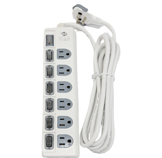 WeiTien 威電 過載斷電7開6座電源線組 15A CK3762 12尺, 360cm, 白色, 1個