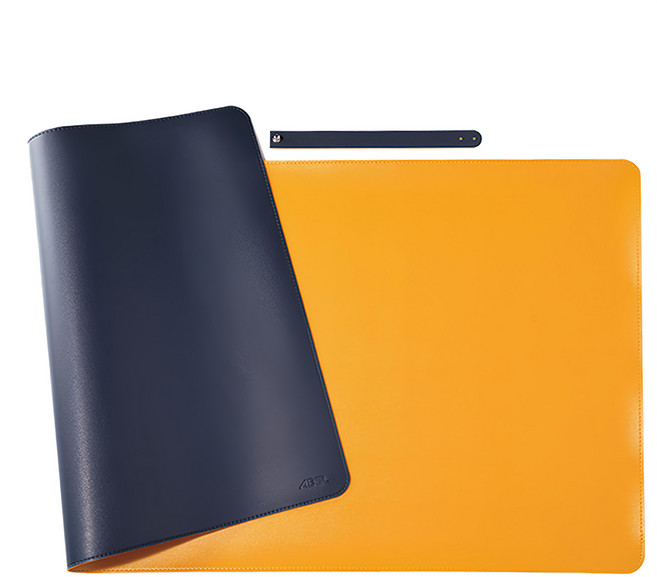 ABEL 力大牌 雙色PU皮質桌墊, 蔚藍色 + 橘黃色
