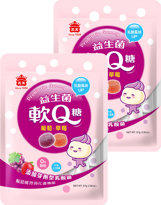 義美 益生菌軟Q糖 綜合, 67g, 2包