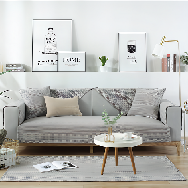 好物良品 日系簡約棉麻編織紋防滑防貓抓沙發墊組合 四人座
