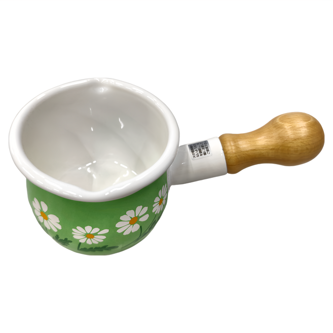 ADERIA RETRO 昭和復古琺瑯迷你鍋, 103mm, 小白花 綠色, 1個