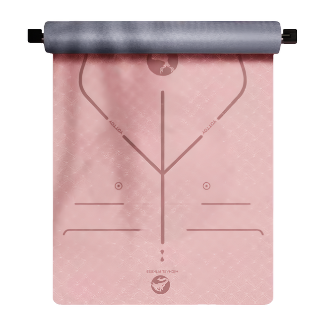 MICHAEL FITNESS 麥克健身 TPE瑜珈墊 雙層防滑 體位線, 胭脂粉, 1個