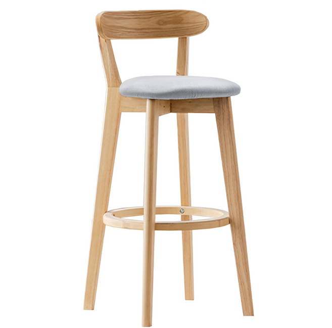 C-FLY 時尚家居 北歐風木質高腳椅 舒適棉麻椅面 穩固木質結構 高腳吧台椅, 淺灰色, 1個