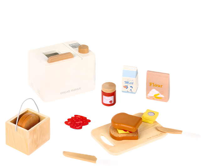 woet 法式麵包機木製玩具, 1組, 法式麵包機 多色