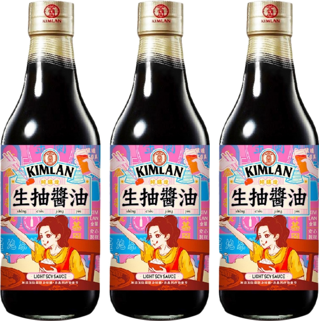 KIMLAN 金蘭 生抽醬油, 590ml, 3瓶