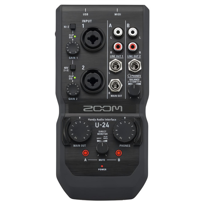 ZOOM 行動錄音介面 U-24 高音質錄製 輕巧便攜 適用於PC/Mac/iPad, Black