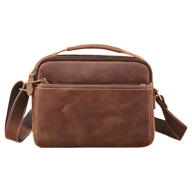 真皮頭層瘋馬牛皮復古男士肩背包斜背包男包 LB949 650g, 咖啡色