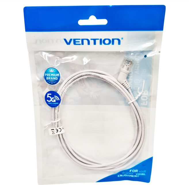 VEnTIOn 威迅 IBO系列 CAT6A 超六類雙彎頭可旋轉纖細高速網路線, 白色, 1條, 2m