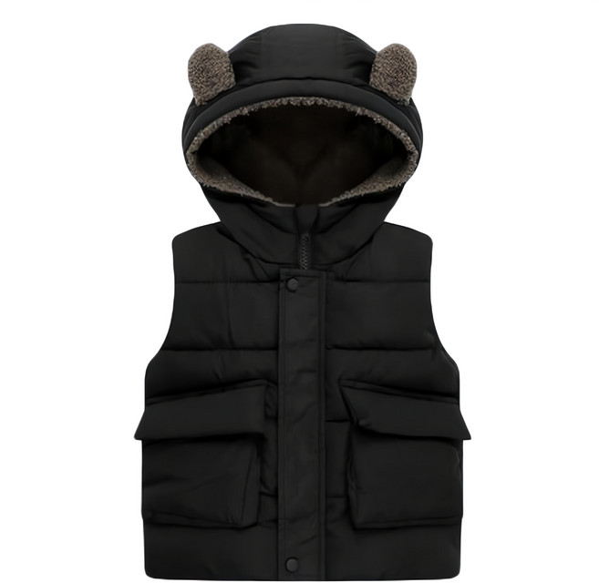 兒童秋冬羽絨熊耳朵背心 黑色