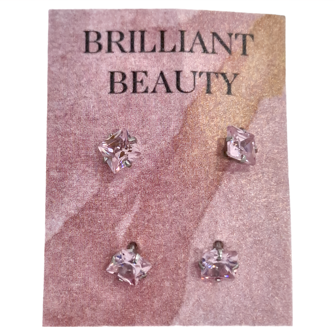 Brilliant Beauty 耀眼美人 迷人粉紅公主方鋯石鑽鈦閃耀不鏽鋼耳環