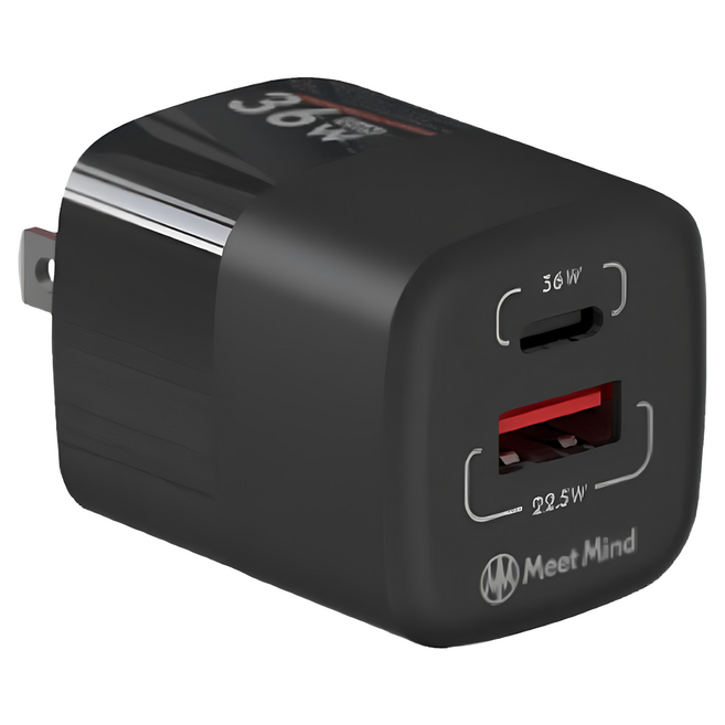 Meet Mind 平優系列 Pingyou 36W 氮化鎵超快速充電器 雙孔輸出 迷你尺寸 BSMI安規認證, 黑色, 1個