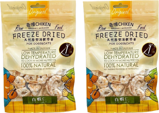 CHIKEN 奇啃 天然原型凍乾零食 富含鈣質和蛋白質 全齡貓狗適用, 15g, 2包, 白蝦仁