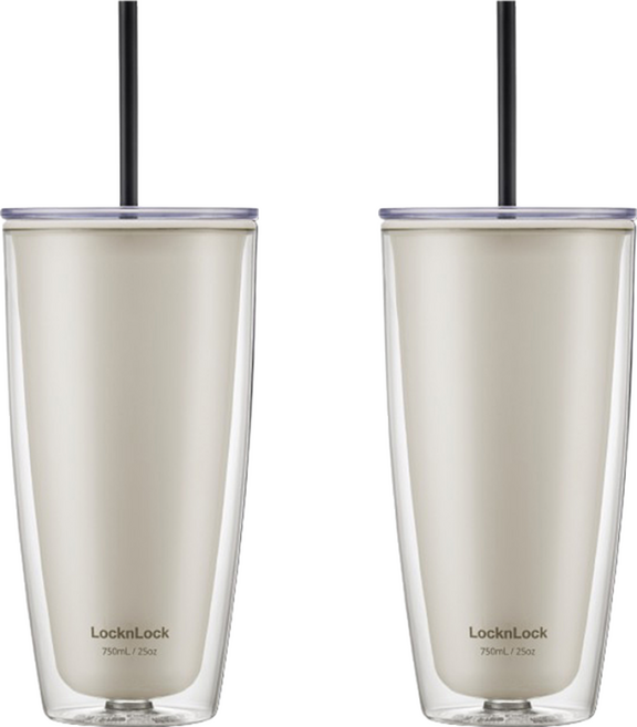 LocknLock 樂扣樂扣 簡約雙層輕量大容量吸管杯, 750ml, 2個, 白色