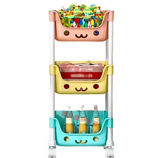 零食收納架 移動收納櫃 34.5 x 24 x 43.5cm 三層, 馬卡龍色, 1個