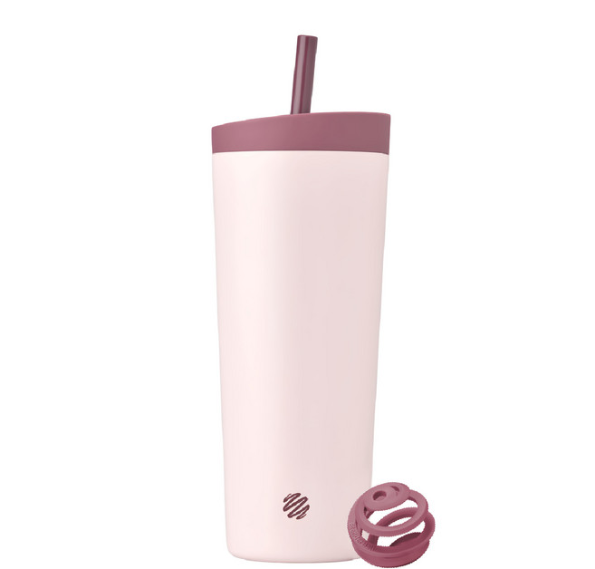 Blender Bottle Tumbler 2合1雙飲口不鏽鋼吸管杯 24oz, 晨霧絨粉, 710ml, 1個, 710ml