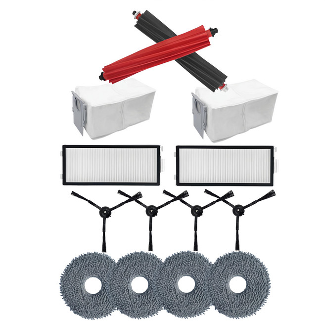 roborock 石頭科技 QREVO MASTER/Slim/水立方 家電配件組 雙主刷 + 黑色毛邊刷 4個 + 濾網 2個 + 塵袋 2個 + 拖布 4個, C000451-C, 1組