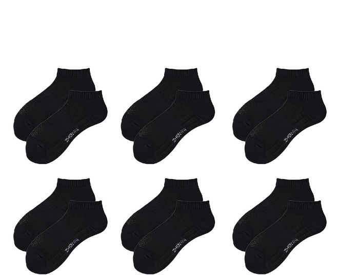 舒適毛巾底運動黑白襪 船襪, 6雙, 黑色