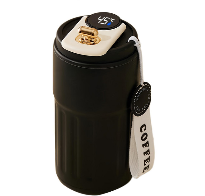 Mass 生活好物 智能顯溫316不鏽鋼保溫隨行杯, 白色 + 黑色, 410ml, 1個