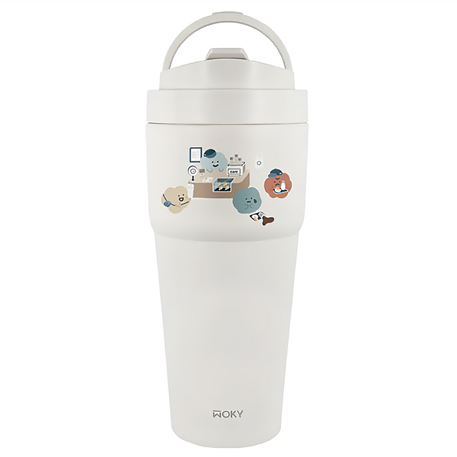 WOKY 沃廚 台灣公司貨 方坊渾圓杯, 咖啡廳 橡白色, 770ml, 1個