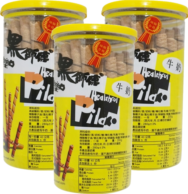 Healthful 黑師傅 捲心酥 牛奶, 200g, 3罐