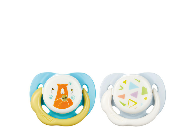 Combi 康貝 極淨日用安撫奶嘴組 亞洲寶寶適用 小兒齒科醫生監製 奶嘴內部可清洗, 8個月以上, 蒼藍熊 + 幾何藍, 1組