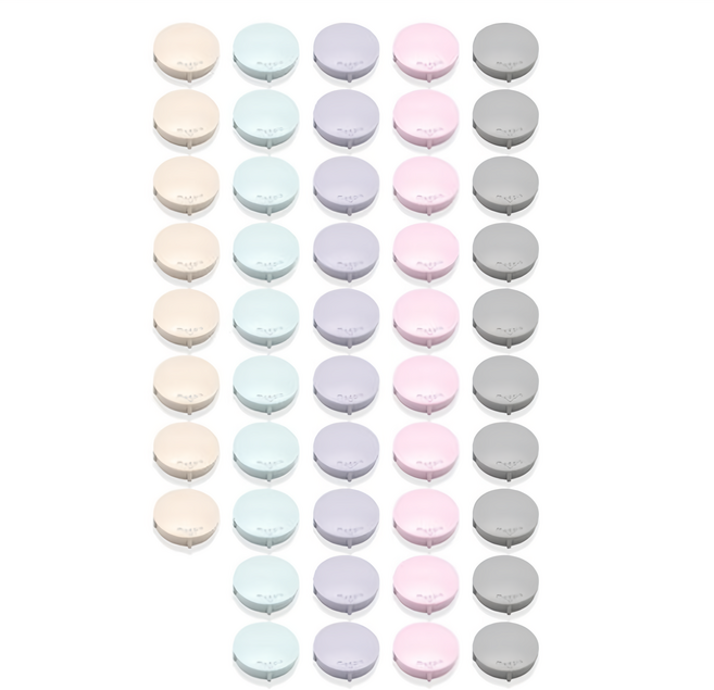 magpia 粉彩圓形磁鐵 小, 灰色 + 黃色 + 薄荷色 + 粉紅色 + 紫色, 48個