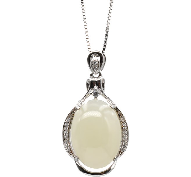 鑫運來 羊脂白玉銀墜