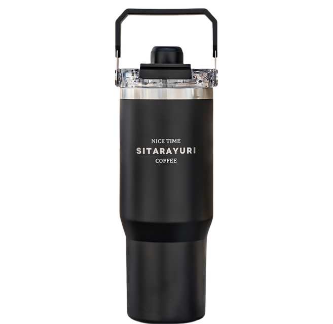 Sitarayuri 磁吸蓋不鏽鋼保溫杯 提把款, 尊爵黑, 900ml, 1個