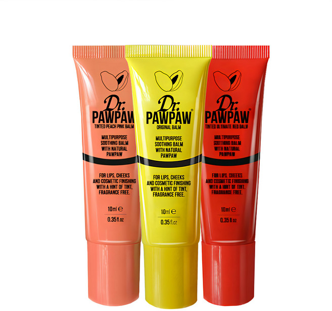 Dr.PAWPAW 純素多功能萬用膏 10ml 3入組, 經典原味 + 蜜桃粉 + 極致紅, 1組