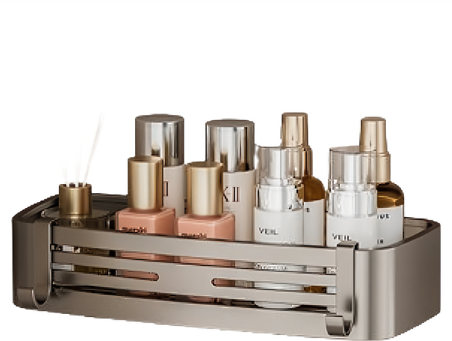 HOUDER 吸盤式太空鋁置物架 四方 升級加高, 1個, 槍灰色