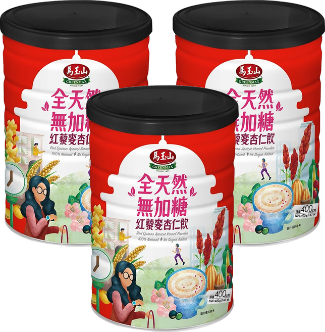 馬玉山 全天然無加糖 紅藜麥杏仁飲, 400g, 3罐
