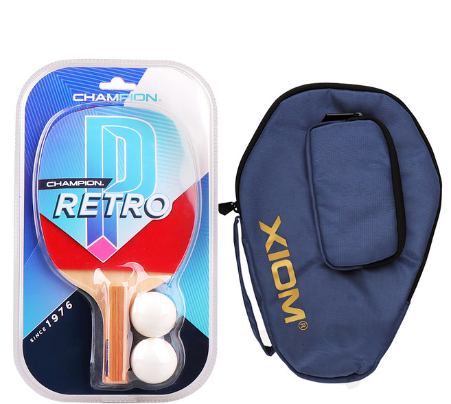 韓國 CHAMPION 桌球拍 + 深藍色收納袋 + 桌球 2顆, 1組, RETRO-P