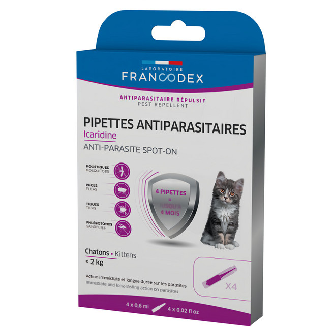 FRANCODEX 法典 貓用護盾全效防蚊驅蟲滴劑 保護4週 適用於小於2公斤幼貓/貓, 2.4ml, 1盒