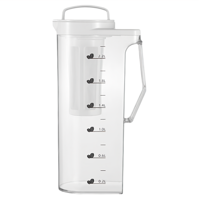 上手家居 冷萃過濾冷水壺 2.2L 耐熱/冰箱/冷泡茶壺, 透明色/白色, 1個