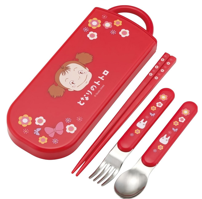 Skater AG抗菌三合一餐具組, 筷子 + 叉子 + 湯匙 + 筷盒, 宮崎駿 小梅款, 1套