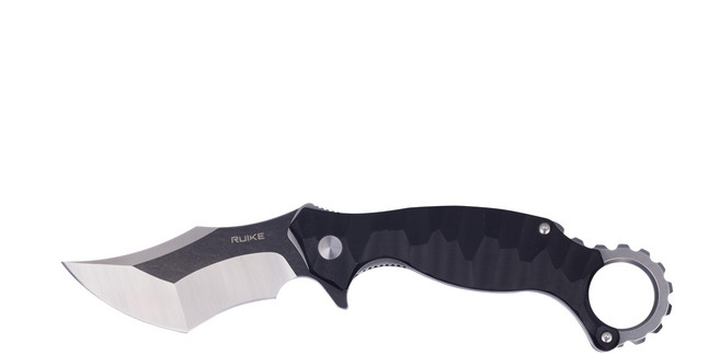 RUIKE 折刀 14C28N不銹鋼 G10握柄 Karambit柯倫比 附背夾 RUP881B1 1入, 黑色