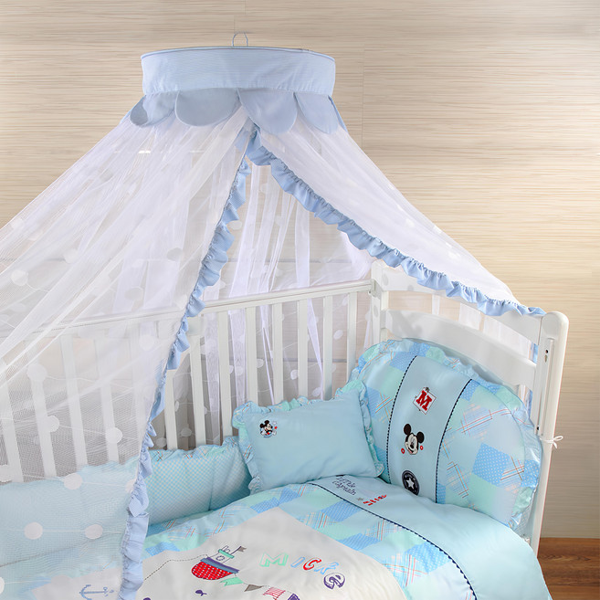 vivibaby DISNEY 寶寶蚊帳 125 x 65cm以下之木製嬰兒床適用, 藍色 + 白色