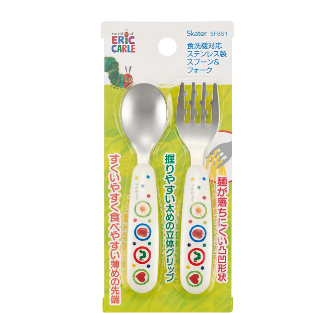 SFBS1 不鏽鋼湯匙叉子組, 湯匙 + 叉子, 好餓的毛毛蟲 白色, 1組