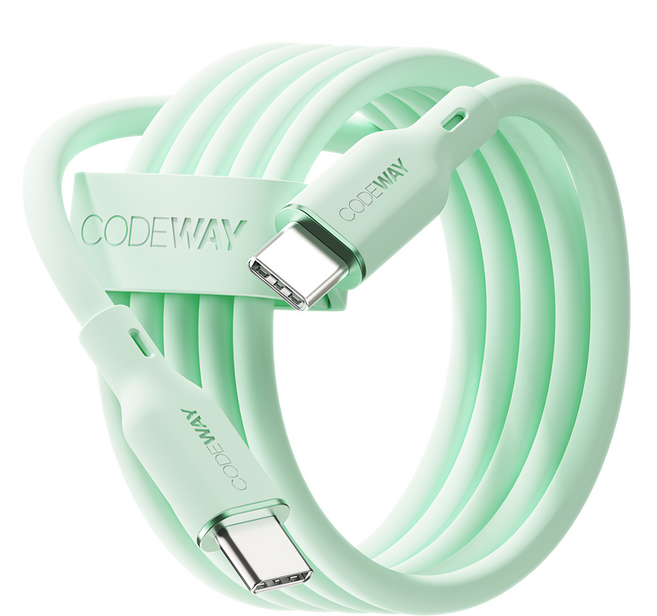 CODEWAY PALLET系列 100W PD USB-C to USB-C 傳輸線, 20cm, 薄荷綠色, 1條