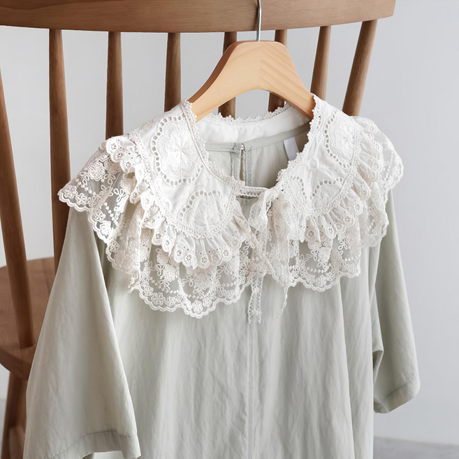 varvisu Babisu Hanibam 荷葉邊雙層蕾絲假領子