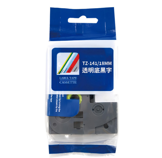 TZeTAPE 標準黏性護貝標籤帶 TZE-141, 透明底黑字, 8m