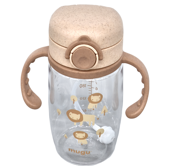 mugu 沐咕寶貝 小麥纖維 Tritan 重力球學習杯, 350ml, 奶茶獅子王, 1個