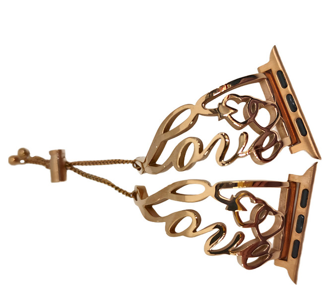 DAYA LOVE字型金屬錶帶, 玫瑰金, 1條