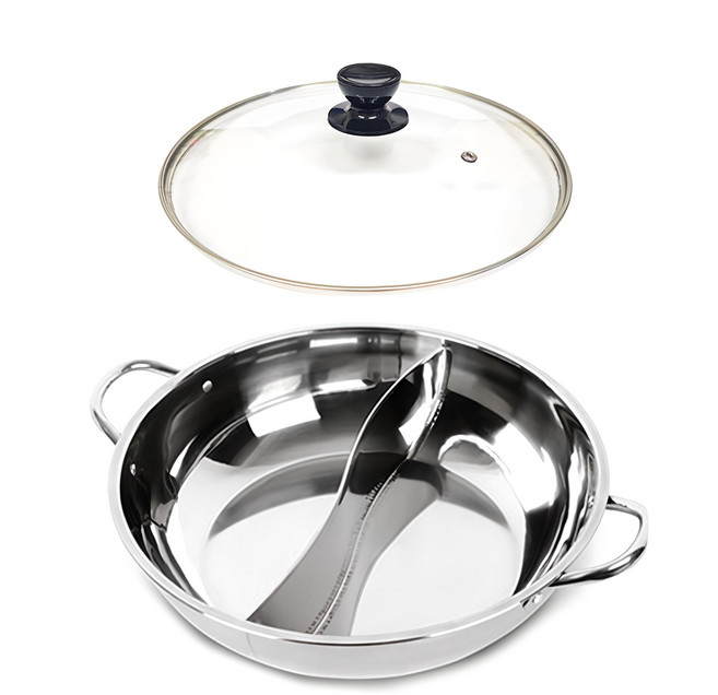 Idea IH爐電磁爐專用 鴛鴦鍋 + 蓋子組 銀色, 27cm, 1組