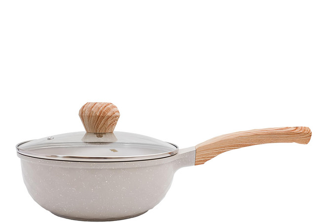 WOKY 沃廚 台灣公司貨 極簡日日溫潤陶瓷不沾鍋/炒鍋 附蓋 白色, 22cm, 1個