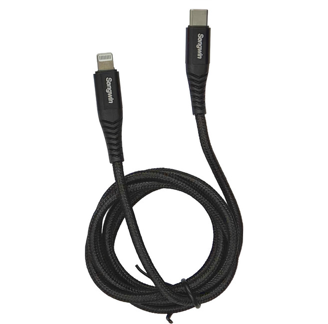 Songwin 尚之宇 PD30W 編織快充線 Type C -Lightning 26g, 120cm, 黑色, 1條