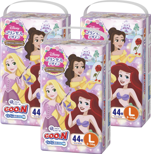 GOO.N 大王 日本境內版 迪士尼公主紙尿褲/尿布 9~14kg, L, 132片