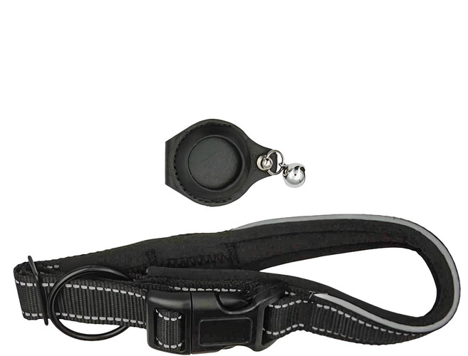 寵物AirTag項圈 尼龍織帶TPR材質 強韌耐拉不退色, 黑色, 1個